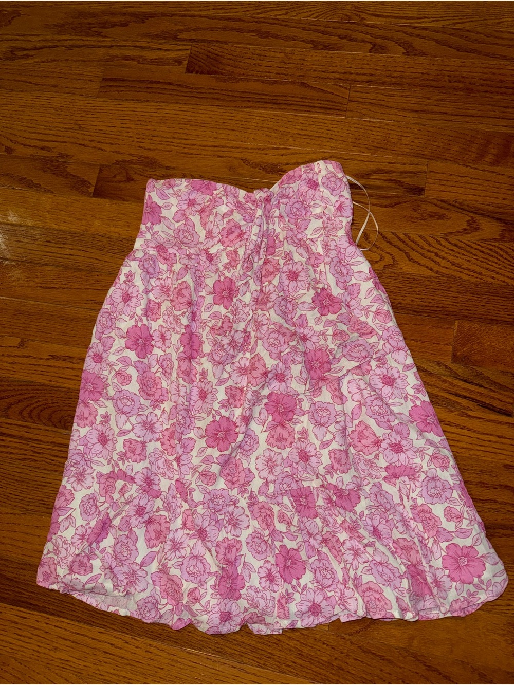Strapless Pink Floral Sundress for Women